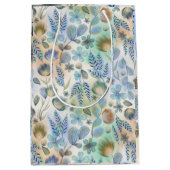 Sac Cadeau Moyen Boho Bleu Vert Floral Botanique Fantaisiste (Devant)