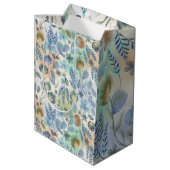 Sac Cadeau Moyen Boho bleu vert floral botanique whimsical   (Dos Angle)