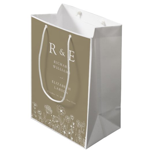 Sac Cadeau Moyen Boho Fleur sauvage moderne Mariage aquarelle (Devant Angle)