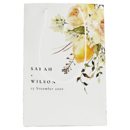 Sac Cadeau Moyen Boho Lemon Aquarelle jaune Mariage floral (Devant)