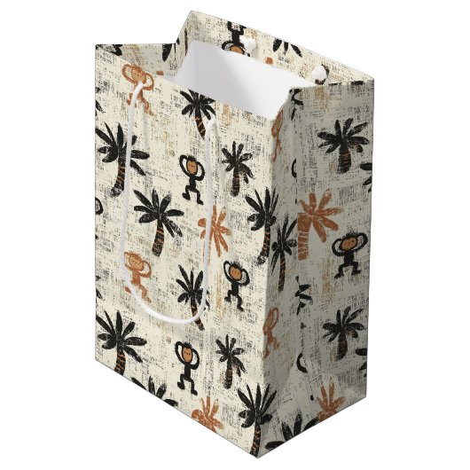 Sac Cadeau Moyen Boho Monkey Jungle Safari Pattern (Devant Angle)