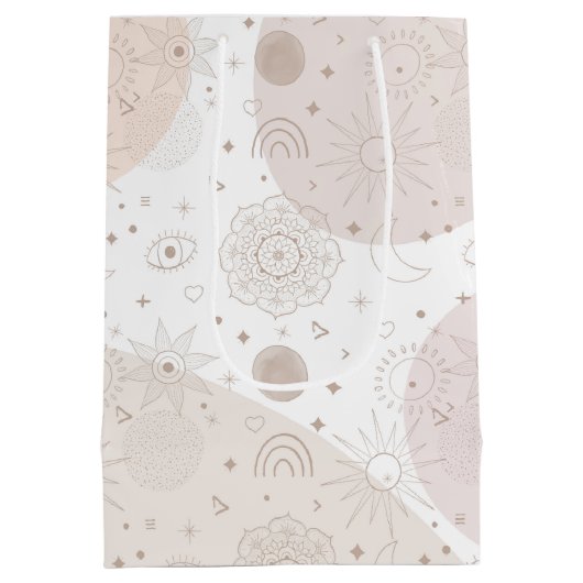 Sac Cadeau Moyen Boho Neutral Space Doodles Design esthétique (Dos)
