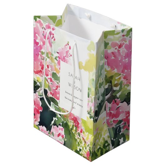 Sac Cadeau Moyen Boho Pink Green Bougainvillea Mariage (Devant Angle)
