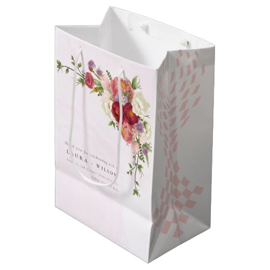 Sac Cadeau Moyen Boho Rouge rose blanc Rose Fleurs Mariage Moyen (Devant Angle)