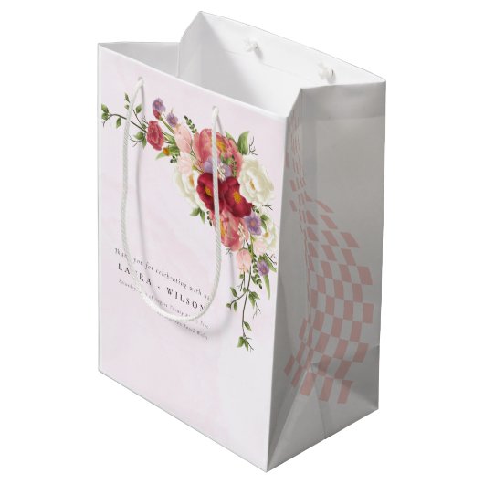 Sac Cadeau Moyen Boho Rouge rose blanc Rose Fleurs Mariage Moyen (Dos Angle)