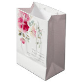 Sac Cadeau Moyen Boho Rouge Rose Fleurs Mariage d'aquarelle (Devant Angle)