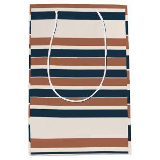 Sac Cadeau Moyen Boho Rustic et Navy Stripes