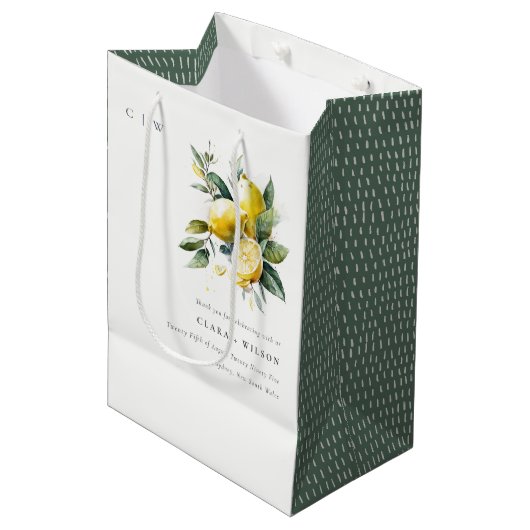 Sac Cadeau Moyen Boho Rustique Aquarelle Jaune Citron Jaune Mariage (Devant Angle)