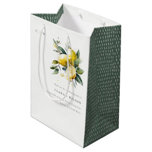 Sac Cadeau Moyen Boho Rustique Aquarelle Jaune Citron Jaune Mariage (Dos Angle)