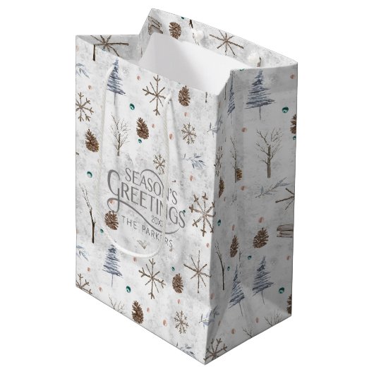 Sac Cadeau Moyen Boho Twigs & Pinecone Christmas ID986 (Devant Angle)