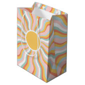 Sac Cadeau Moyen Boho Wavy Sun Rays Retro Design (Dos Angle)