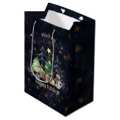 Sac Cadeau Moyen Bois Animaux de Noël Marine Bleu (Devant Angle)