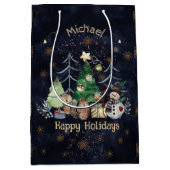 Sac Cadeau Moyen Bois Animaux de Noël Marine Bleu (Devant)