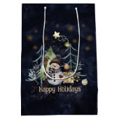 Sac Cadeau Moyen Bois Animaux de Noël Marine Bleu (Dos)