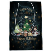 Sac Cadeau Moyen Bois Animaux Noël Turquoise Bleu (Devant)