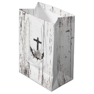 Sac Cadeau Moyen Bois Rustique Ancre de Plage Côtière Floral Vintag
