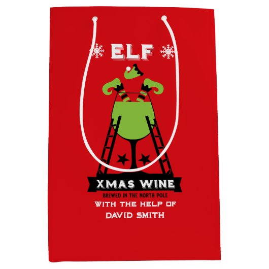 Sac Cadeau Moyen Boisson de Noël Elf (Devant)