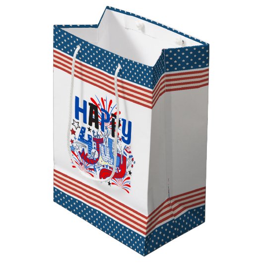 Sac Cadeau Moyen Bon 4 juillet Fireworks USA-63261 (Devant Angle)