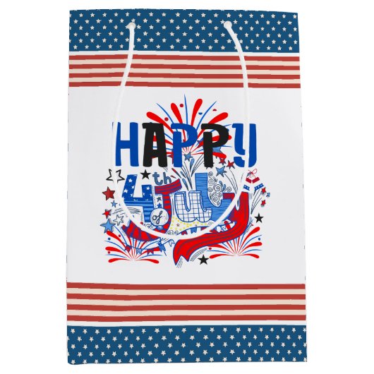 Sac Cadeau Moyen Bon 4 juillet Fireworks USA-63261 (Devant)