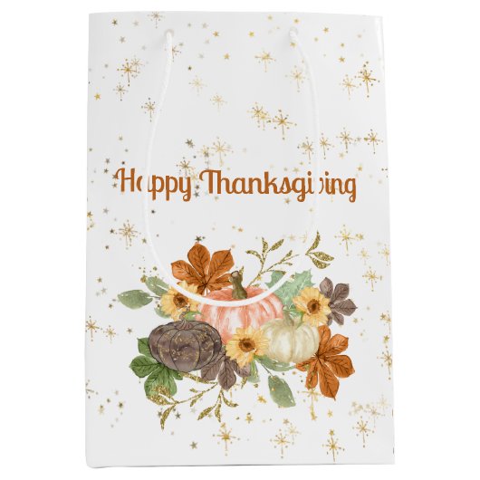 Sac Cadeau Moyen Bon thanksgiving Automne Citrouilles et fleurs (Devant)