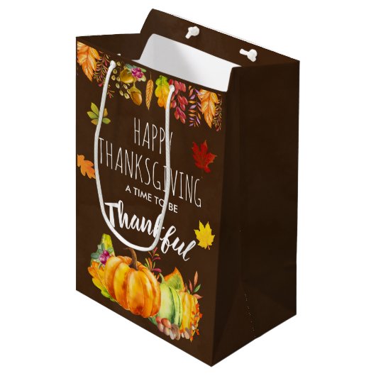 Sac Cadeau Moyen Bon thanksgiving Citrouilles et feuillage d'automn (Devant Angle)