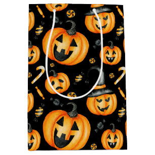 Sac Cadeau Moyen Bonbons Jack-o-lanterne noir d'Halloween mignonne