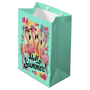 Sac Cadeau Moyen Bonjour Été Mignon Flamant Rose Vacances Tropicale