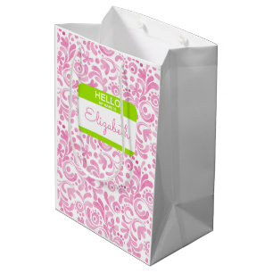 Sac Cadeau Moyen Bonjour Mon Nom Nametag Son Aquarelle Art Amusant