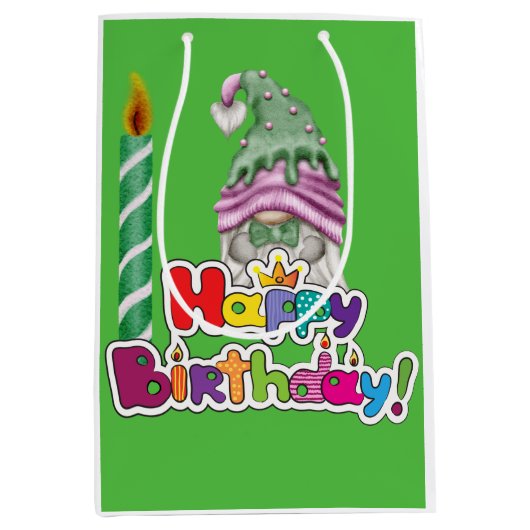 Sac Cadeau Moyen Bonne bougie d'anniversaire Gnome (Devant)