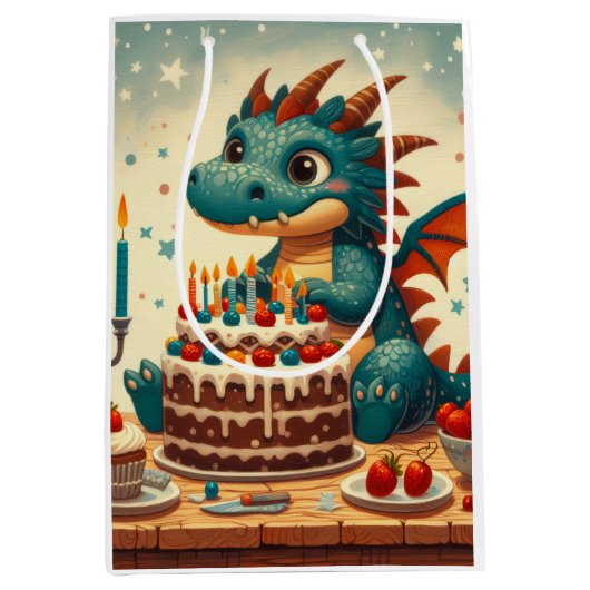 Sac Cadeau Moyen Bonne fête d'anniversaire du dragon (Devant)