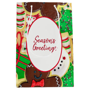 Sac Cadeau Moyen Bonnes Fêtes de cookies de sucre de Noël