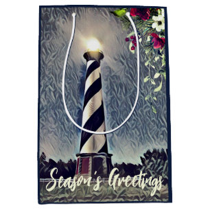 Sac Cadeau Moyen Bonnes Fêtes OBX du phare de Cape Hatteras