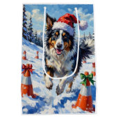 Sac Cadeau Moyen Border Collie Dog Christmas Snow Agility Fun (Dos)