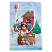Sac Cadeau Moyen Bordure Collie Chien dans la neige Maison de Chien (Devant)