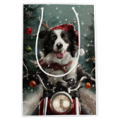 Sac Cadeau Moyen Bordure Collie Chien équitation Moto Noël (Devant)