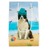 Sac Cadeau Moyen Bordure Collie Dog sur la plage (Dos)