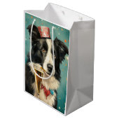 Sac Cadeau Moyen Bordure Collie Nouvel An (Dos Angle)
