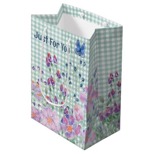 Sac Cadeau Moyen Bordure florale avec papillon (Devant Angle)