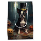 Sac Cadeau Moyen Boston Terrier Citrouille Halloween effroi (Dos)