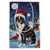 Sac Cadeau Moyen Boston Terrier Dog Winter Wonderland Noël Joie (Devant)