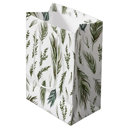 Sac Cadeau Moyen Botanique de forêt simple Aquarelle Noël (Devant Angle)