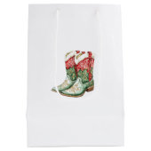 Sac Cadeau Moyen Botte de cowboy rouge de Noël occidental (Dos)