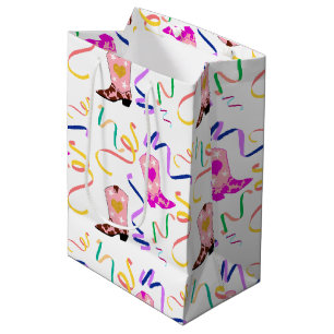 Sac Cadeau Moyen Botte occidentale rose moderne Confetti Blanc