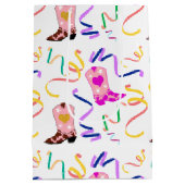 Sac Cadeau Moyen Botte occidentale rose moderne Confetti Blanc (Dos)