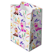 Sac Cadeau Moyen Botte occidentale rose moderne Confetti Blanc (Dos Angle)