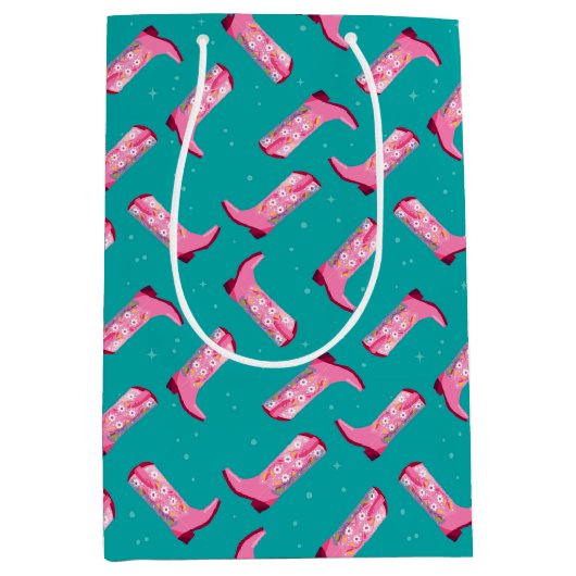 Sac Cadeau Moyen Bottes de cowboy et fleurs (Devant)