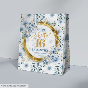 Sac Cadeau Moyen Bouchon de luxe Pastel Blue Sweet 16 Gold Parties