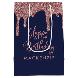 Sac Cadeau Moyen Boucles de Parties scintillant en or Rose bleu mar