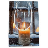 Sac Cadeau Moyen Bougie De Noël En Neige (Devant)