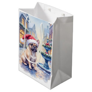 Sac Cadeau Moyen Bouledogue français Fontaine de la ville enneigée 